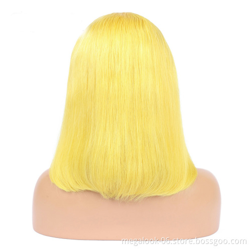 Hot Selling Yellow Color 100% Human Hair Short Bob Lace Front Wig
